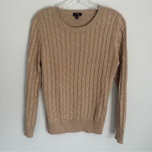 Talbots Petite Metallic Gold Long Sleeve Medium Top cable knit Sweater